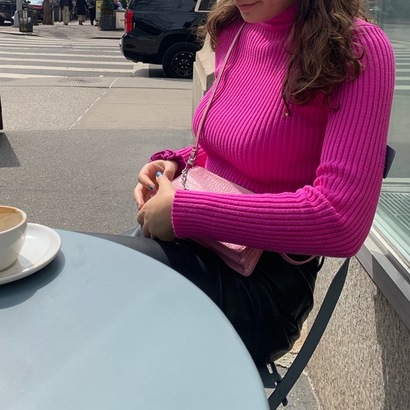 Zara fuchsia pink ribbed crop mock neck sweater - Picture 7 of 8
